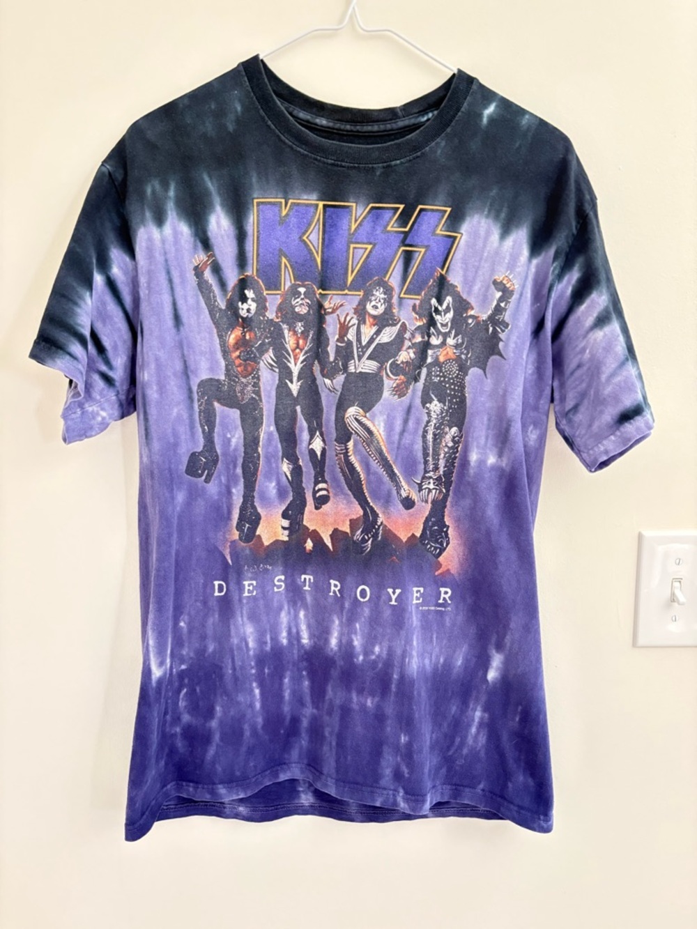 Liquid Blue KISS Destroyer Tie-Dye Graphic Tee Vintage Y2K Rock Band Shirt S / M